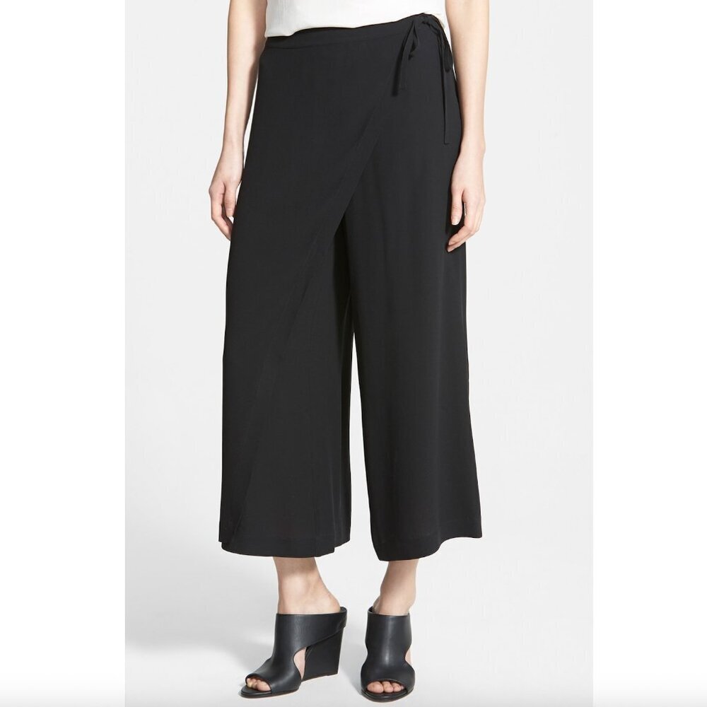 New w/Tags- Eileen Fisher Silk Georgette Crepe Wide Leg Sarong Pants, Black, XL - Picture 3 of 12